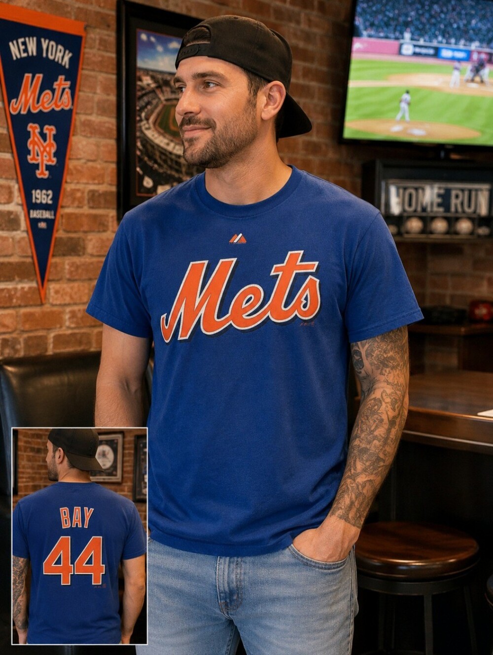 Majestic New York Mets Blue  Graphic T-Shirt